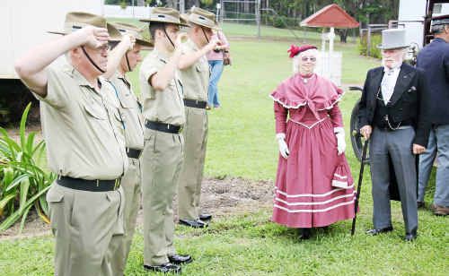 On parade: Andrew and Mrs Fisher (Bill and Barbara Moore) are officially welcomed to the Gympie Gold Mining and Historical Museum for yesterday’s Andrew Fisher Day re-enactment. On parade: Andrew and Mrs Fisher (Bill and Barbara Moore) are officially welcomed to the Gympie Gold Mining and Historical Museum for yesterday’s Andrew Fisher Day re-enactment.